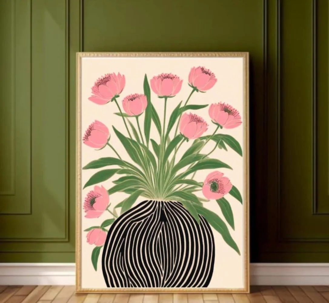Home Decor Vase With Flowers - Un poster floreale senza cornice, arte