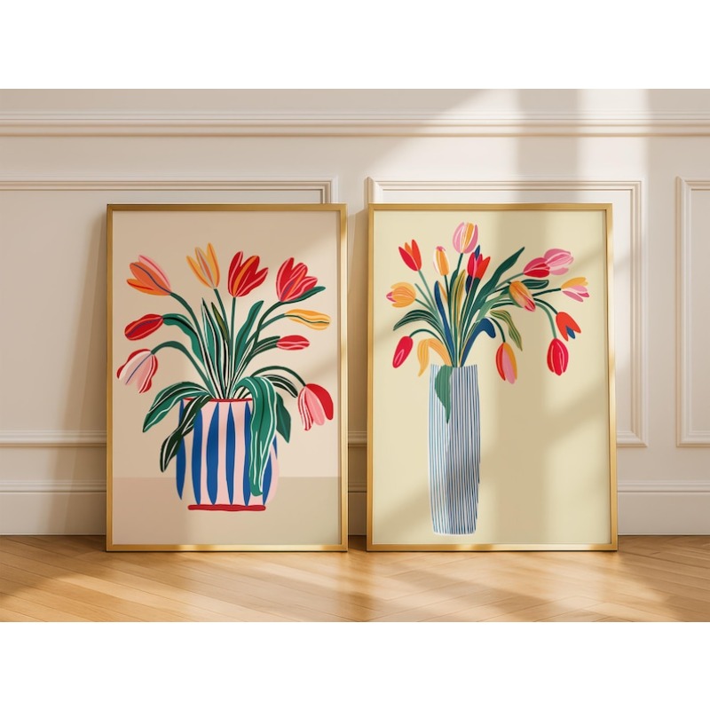 Home Decor Vase With Flowers - 2 pezzi di decorazioni murali su